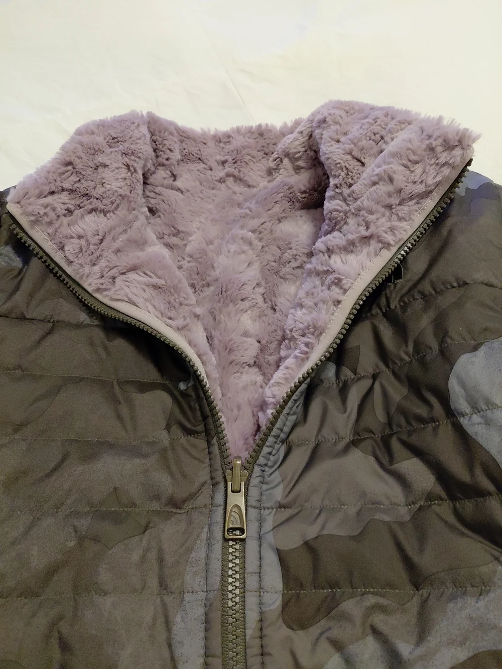 The North Face Jacket Girls L 14/16 Reversible Mossbud Swirl Green Camo Purple